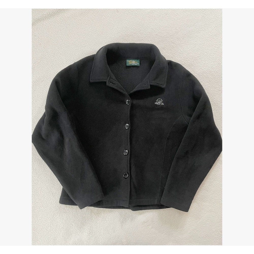 The Greenbrier Women Medium Fleece Jacket Black‎ Button Front Resort Logo